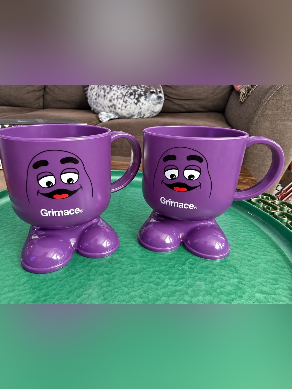Vintage McDonald’s Grimace Footed Mugs Purple Character Cups Set of 2